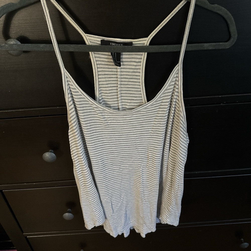 Forever 21 Gray and White Striped Tank